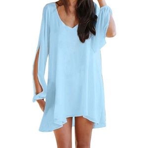 Slit arm, flowy baby blue dress